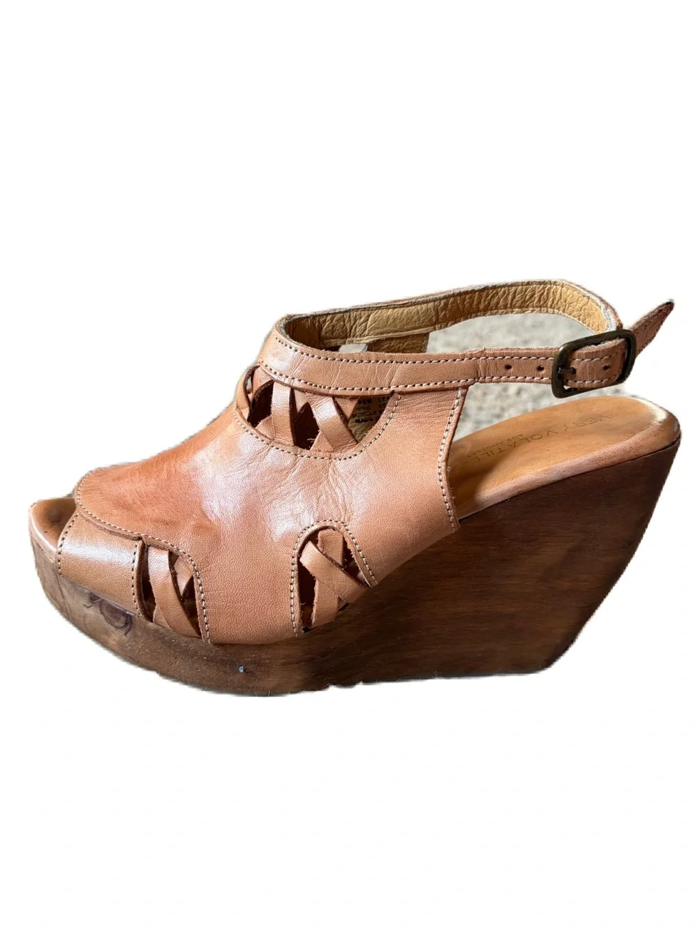 Very Volatile Leather Wedge Sandals Size 9 Tan Boho Platform Made Mexico